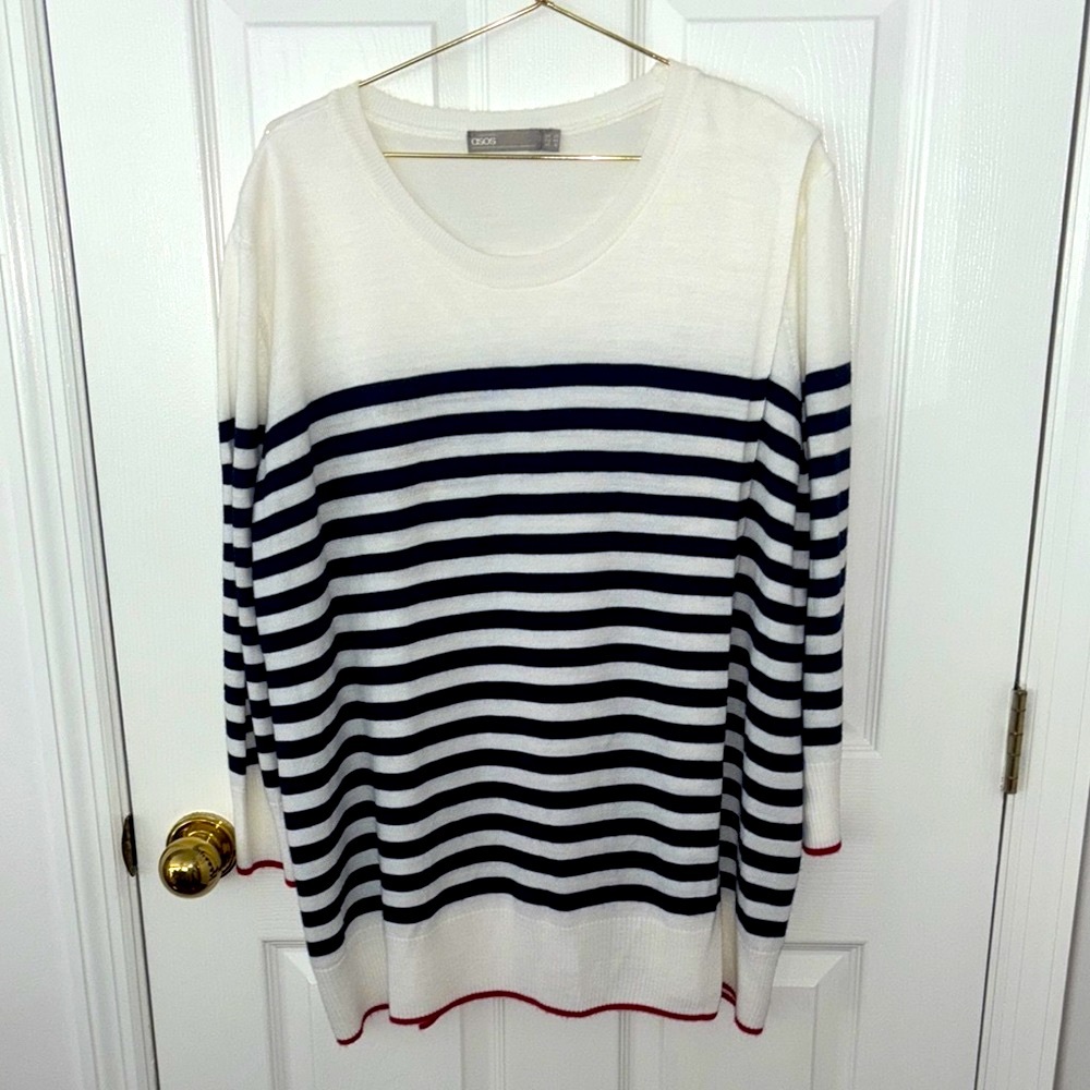 ASOS Classic White, navy blue and red striped Sweater